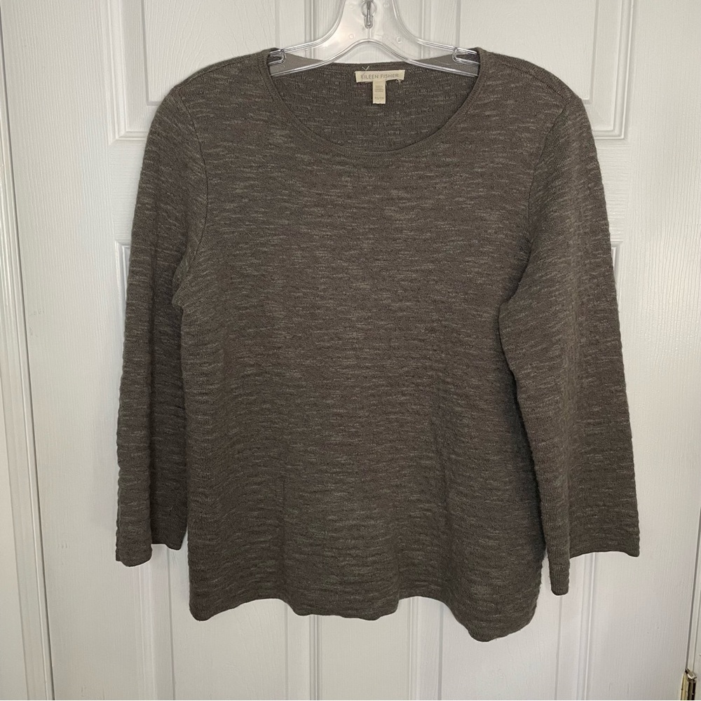 Eileen Fisher Linen Taupe Brown Crewneck Pullover Lightweight Sweater XS